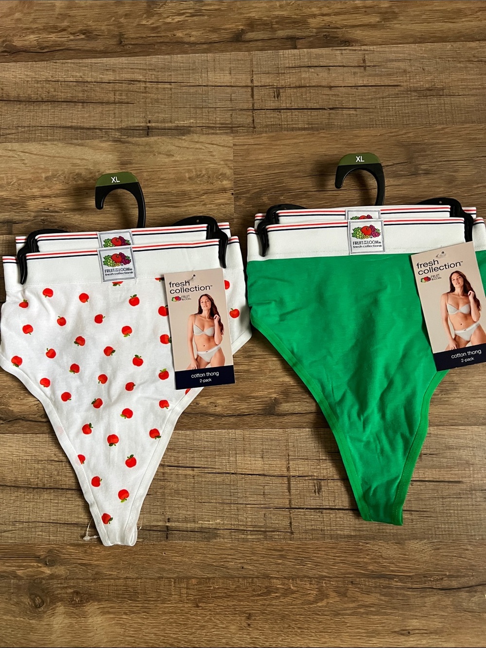 New Fruit of the Loom Green, apple orchard Cotton Thong with White Waistband 4pc